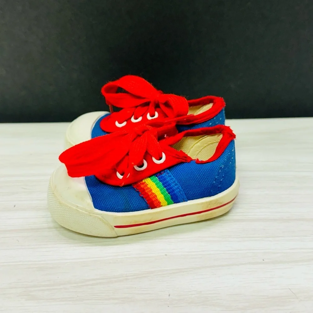 Vintage Baby Shoes Sneakers Size 1 Blue/Multicolor -Made USA
